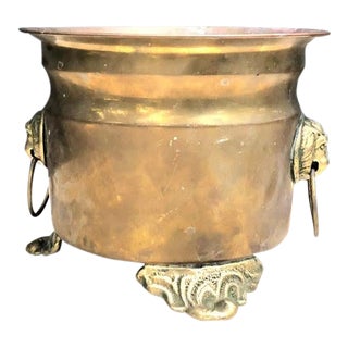 Brass Footed Lion Planter W/ Knocker Handles For Sale