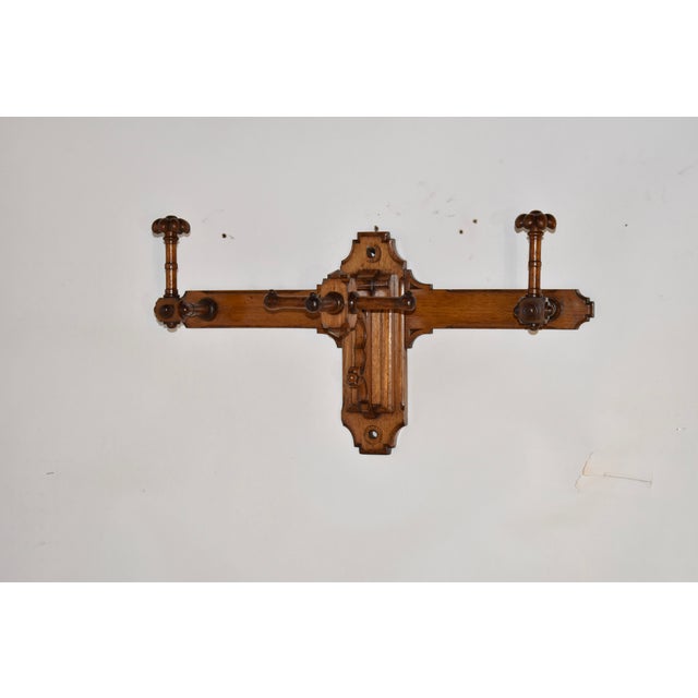 19th Century English Oak Coat and Hat Rack For Sale - Image 4 of 11