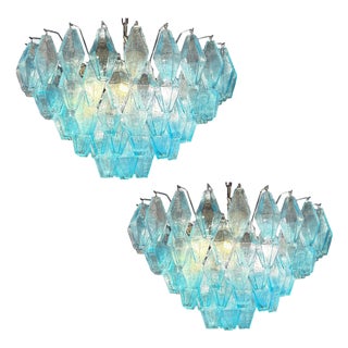 Light Blue Murano Glass Chandeliers from Poliedri, 1990s, Set of 2 For Sale