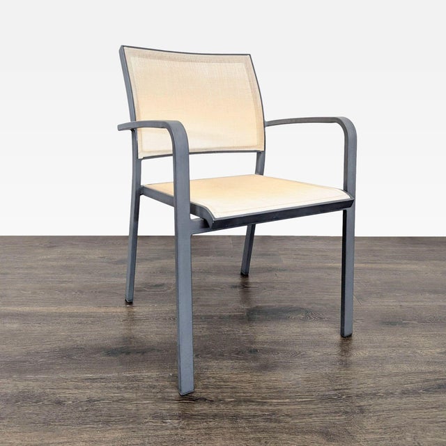 Modern Set of 4 Modern Beige Mesh Armchair With Metal Frame For Sale - Image 3 of 10