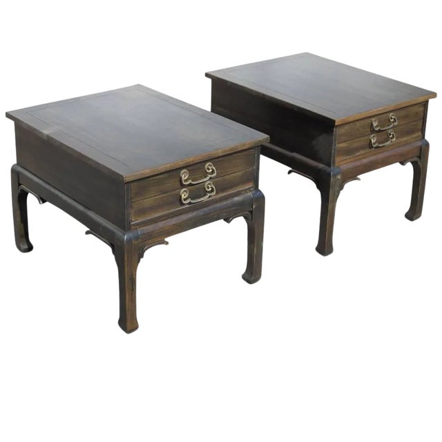 Pair of Asian Style Wood Nightstands For Sale