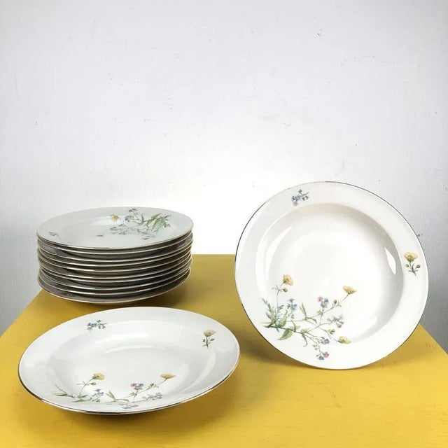 Ceramic Vintage Ceramic Soup Plates with Floral Decorations and Golden Edging from Seltmann Weiden, Bavaria, Set of 12 For Sale - Image 7 of 7