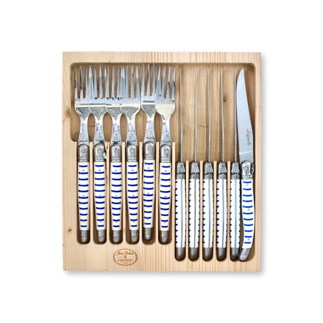 Metal Late 20th Century Jean Dubost Laguiole Cutlery Set, Service for 12 - 24 Piece For Sale - Image 7 of 8
