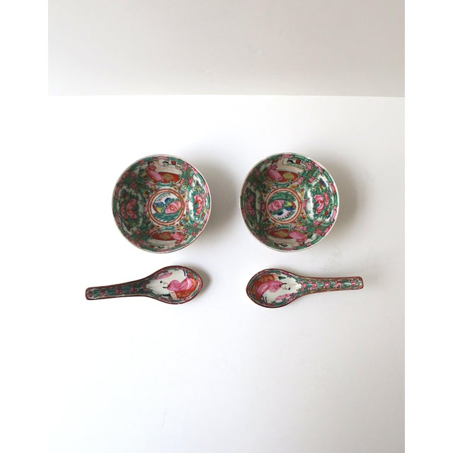 Ceramic Famille Rose Bowl and Spoon Porcelain, Hong Kong Export, 2 Avail. For Sale - Image 7 of 9