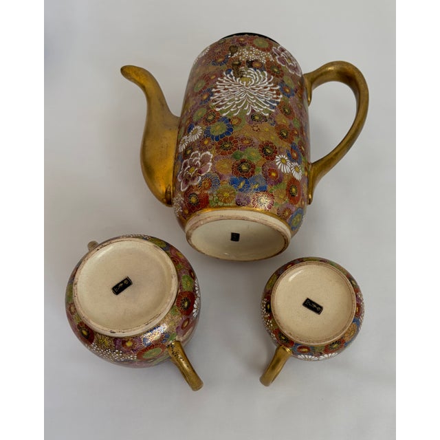 Late 19th Century Meiji Period Shuzan Satsuma Thousand Flowers Mille Fleur Demitasse Service, 13 Pieces For Sale - Image 16 of 16