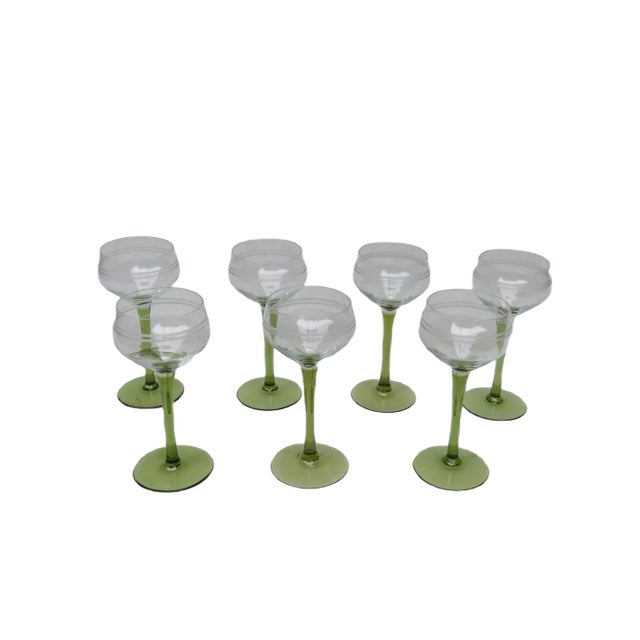 Antique Art Nouveau Wine Glasses, Set of 7 For Sale