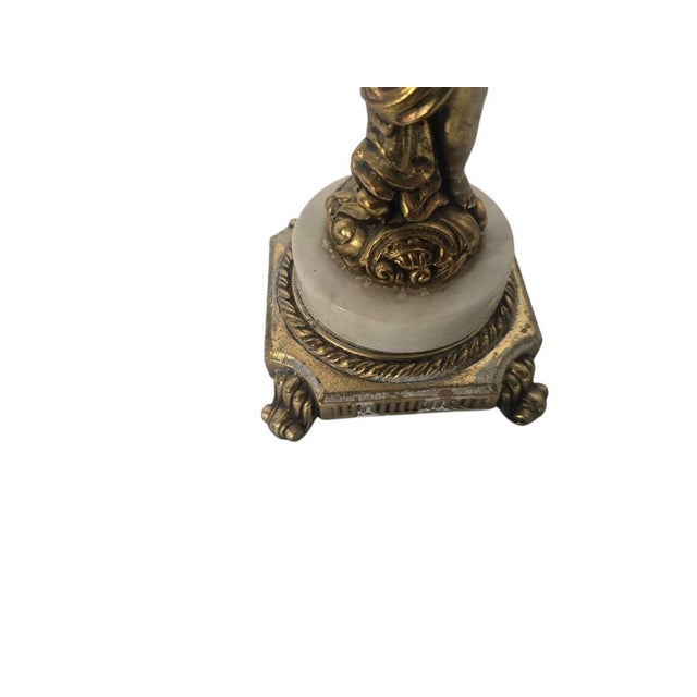 Mid 20th Century Pair of Vintage French Rococo-Style Figural Three-Light Candelabras With Marble Bases For Sale - Image 5 of 8