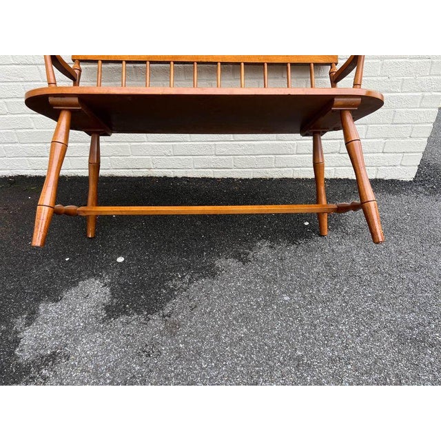 Mid 20th Century Vintage Early American Primitive Style Spindle Back Solid Cherry Bench For Sale - Image 10 of 10