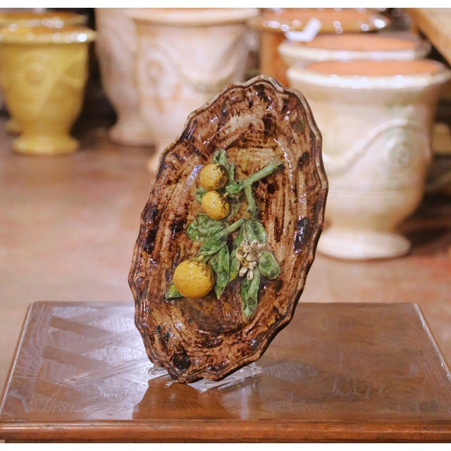 French 19th Century French Tardieu Fils Menton Faience Barbotine Citrus Wall Platter For Sale - Image 3 of 9