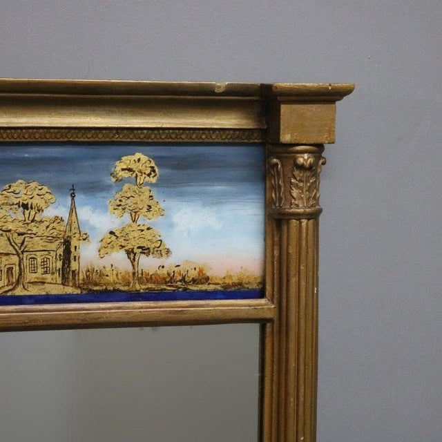 Antique Giltwood Eglomise Wall Mirror, Reverse Painted Countryside Church, C1 For Sale - Image 6 of 10
