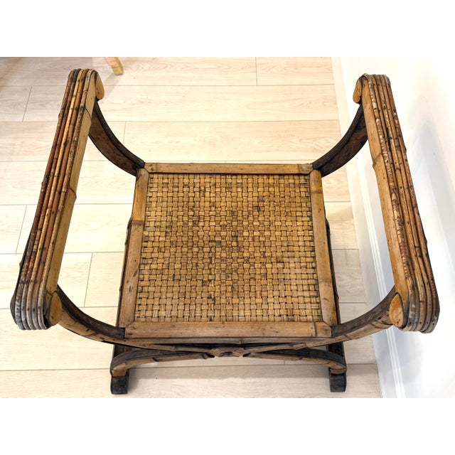 Vintage Bamboo Rattan Savonarola Style Bench For Sale In Miami - Image 6 of 12
