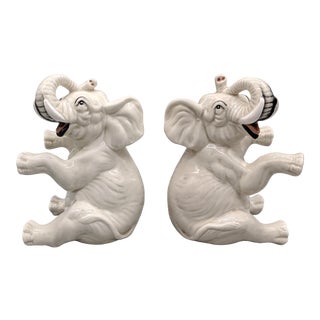 20th Century Fitz and Floyd White Elephant Bookends- A Pair For Sale