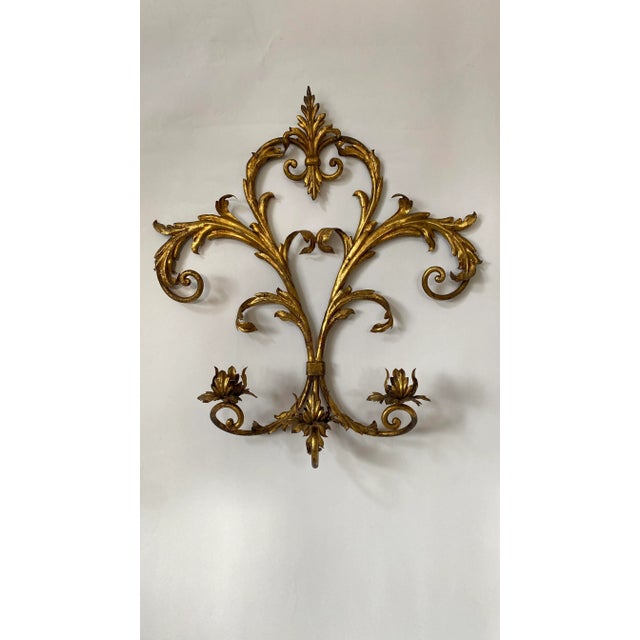 Spanish Vintage Spanish Gilded Metal Candle Wall Sconce For Sale - Image 3 of 10