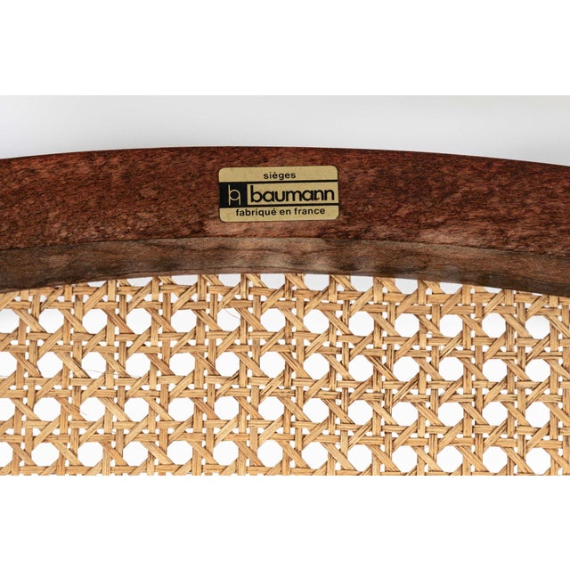 Mid Century Modern French Wood & Cane Wicker Chairs by Baumann For Sale - Image 13 of 13