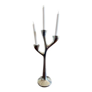 Mid Century Modern Aluminum Tree Form 3 Arm Candelabra-Brutalist-Atomic-Danish For Sale