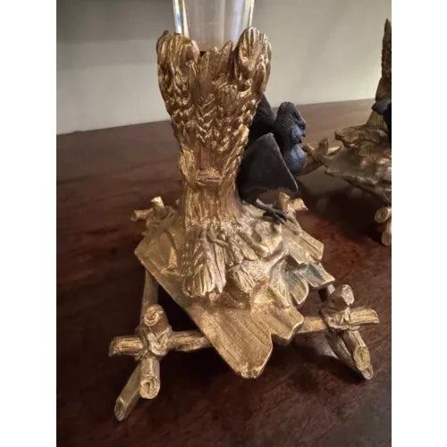 Glass Antique Pair of Gilt Bronze and Baccarat Crystal French Cornucopia Vases For Sale - Image 7 of 11