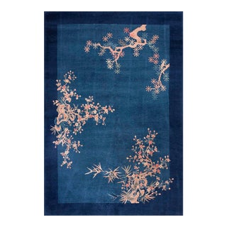 1925 Blue Multicolor Floral Antique Chinese Art Deco Rug 6'2"x8'10" Wool Carpet For Sale