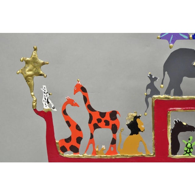 Modern Noah's Ark Cut Steel Judaica Art Hannukah Menorah Candelabra Sculpture For Sale - Image 9 of 18
