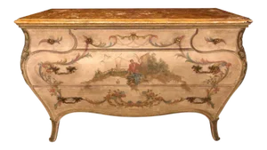 Venetian Scenic Bombe Chinoiserie Painted Commode with a Faux Marble Top