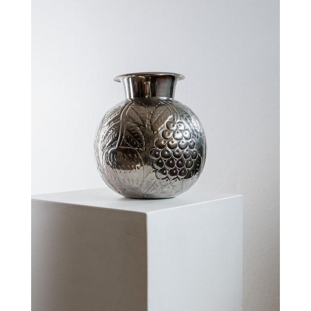 Vintage Nickel-Plated Brass Vase with Hand-Hammered Fruit and Leaf Relief, Italy, 1960s For Sale - Image 12 of 15
