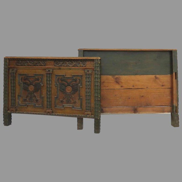 Early 19th Century European Painted Carved Headboard Footboard Bed