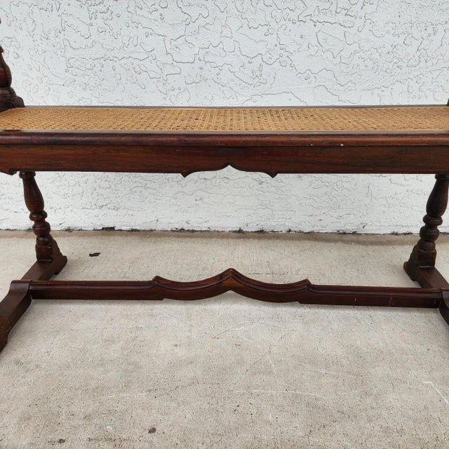 Antique English Walnut & Cane Window Bench For Sale - Image 13 of 16