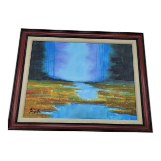 1970s Original Abstract Landscape Waterfall Painting by Jose Trujillo For Sale