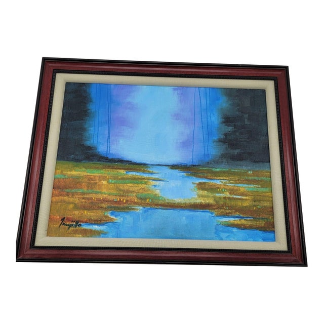 1970s Original Abstract Landscape Waterfall Painting by Jose Trujillo For Sale