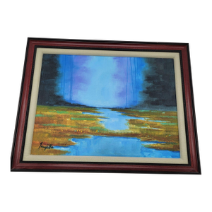 1970s Original Abstract Landscape Waterfall Painting by Jose Trujillo