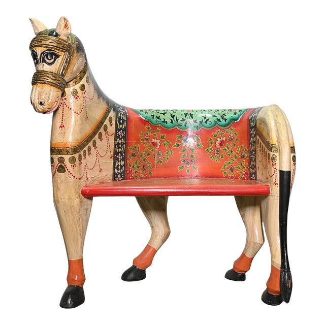 Wooden Vintage Seating Bench Horse Face - Outdoor Collectible Chair - 1990's For Sale