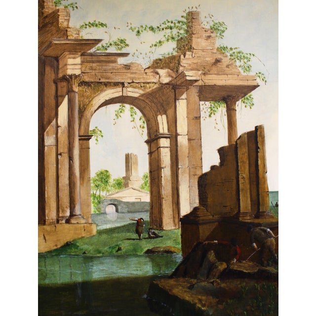 Textile Early-Mid 20th Century Set of Three Italian Architectural Ruins Paintings For Sale - Image 7 of 10