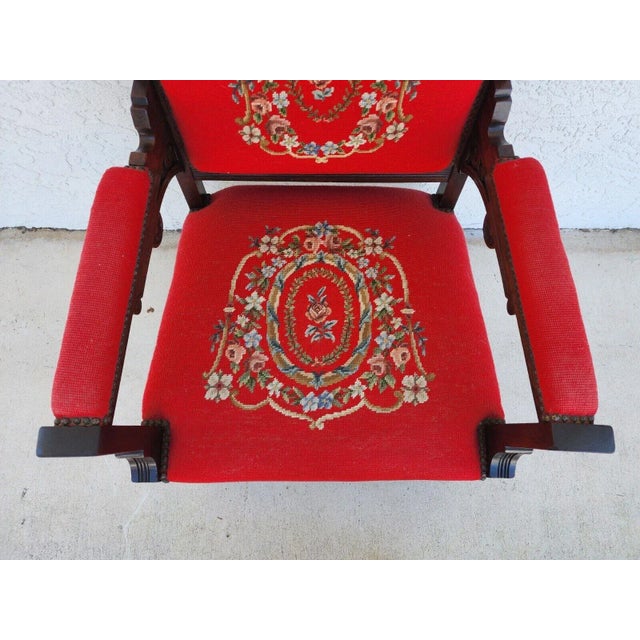 Wood Antique Armchair Victorian Empire Needlepoint For Sale - Image 7 of 12