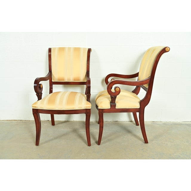 Baker Furniture Style Regency Carved Mahogany Armchairs, Pair For Sale - Image 10 of 13