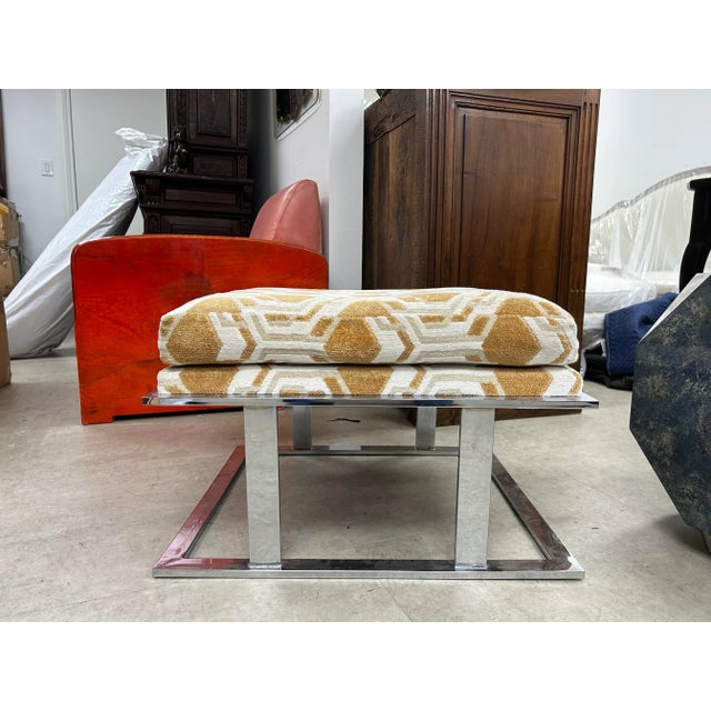 1970s Large Milo Baughman for Thayer Coggin Chrome Ottoman For Sale - Image 9 of 12