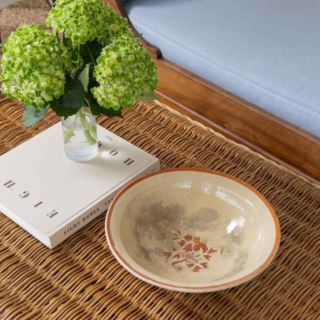 Stunning ceramic bowl from Spain, 1960s. Cream glaze with beautiful terracotta brown painted floral detail and rim. Great...
