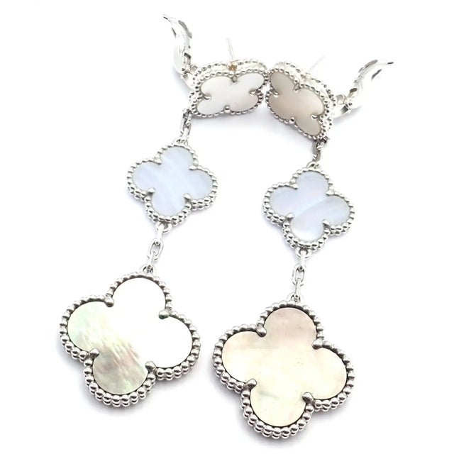 Contemporary Van Cleef & Arpels White Gold Magic Alhambra Mop Chalcedony Earrings, Pair For Sale - Image 3 of 11