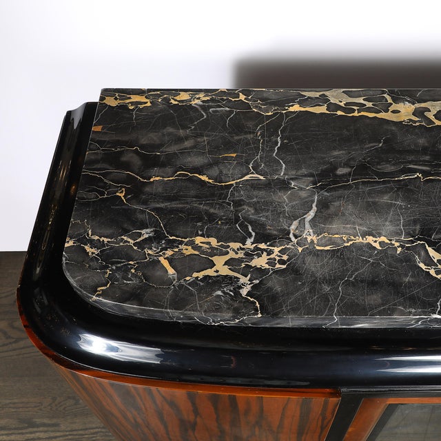 Art Deco Rosewood, Walnut & Black-Lacquer Bar Cabinet W/ Porto Marble Top For Sale In New York - Image 6 of 16