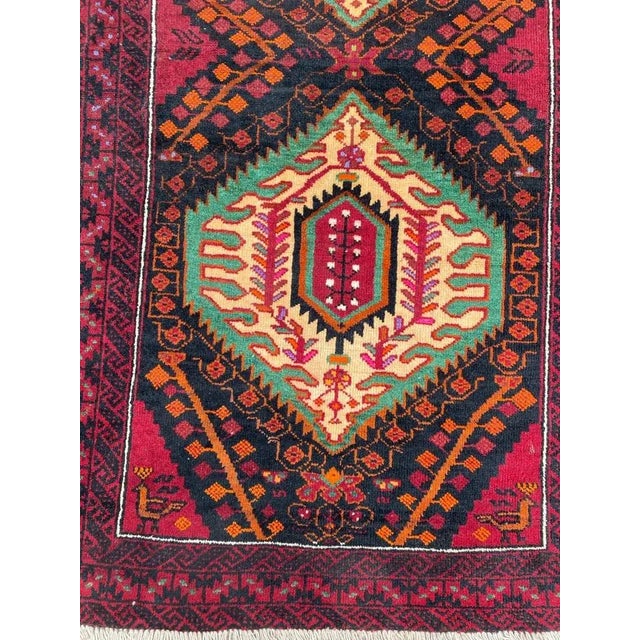 Nice midcentury Baluch rug with beautiful geometric design and nice colors, entirely hand knotted with wool velvet on wool...