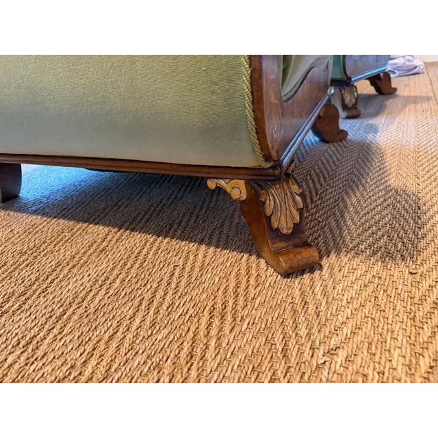 Chestnut Early 20th Century Austrian Vienna Biedermeier Revival Armchairs in Carved Walnut with Green Velvet – Pair For Sale - Image 8 of 9