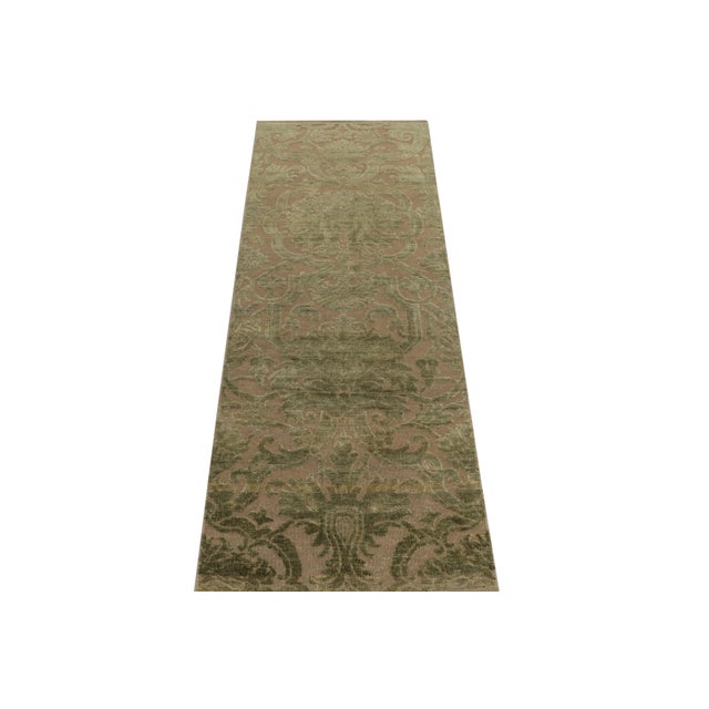 Traditional 2010s Rug & Kilim’s European Style Twin Runners in Beige With Green Floral Patterns For Sale - Image 3 of 7