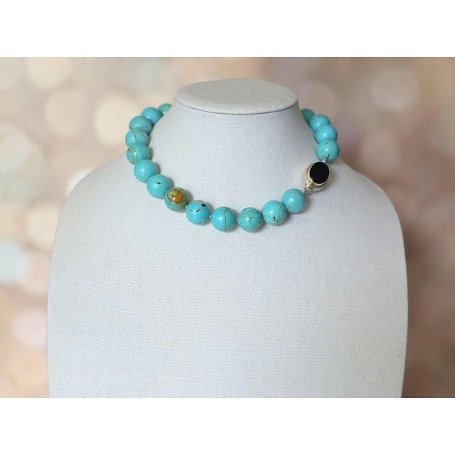Genuine Mexican Sonora Turquoise Beaded Necklace With Karl Lagerfeld Logo Clasp For Sale - Image 4 of 9
