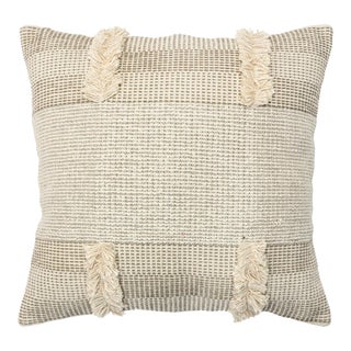 Beige Boho Chic Style Contemporary Wool and Cotton Pillow For Sale