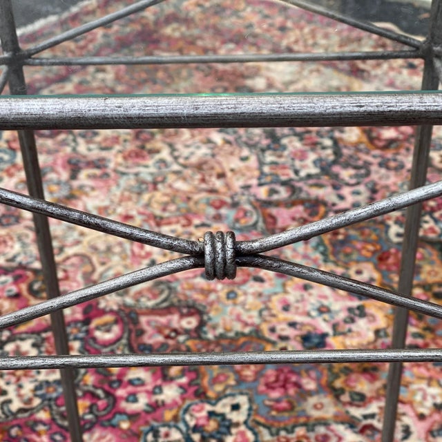 Vintage Square Wrought Iron and Glass 2 Tiered Plant Stand For Sale - Image 4 of 13