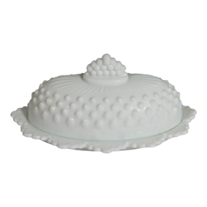 1950s Fenton Hobnail White Oval 2-Piece Butter Dish