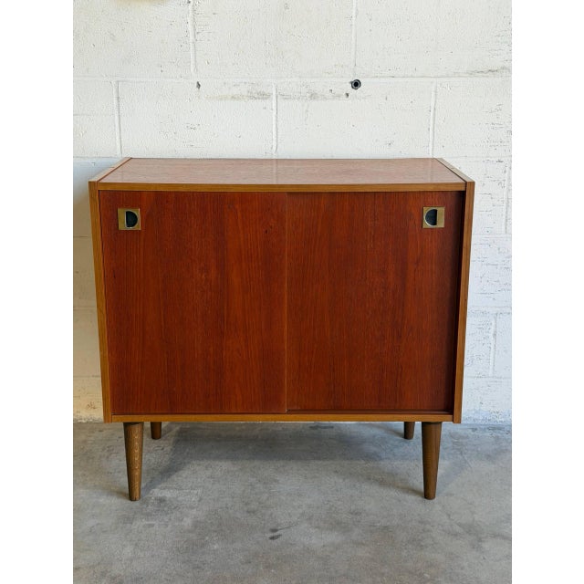 Small Teak Sliding-Door Sideboard Credenza Danish Mid-Century Modern 1960s For Sale - Image 9 of 10