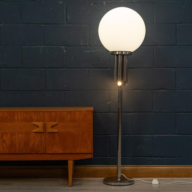 20th Century Chrome Floor Lamp with Hand Blown Venetian Glass Shade, Murano Italy, 1960s For Sale - Image 4 of 13