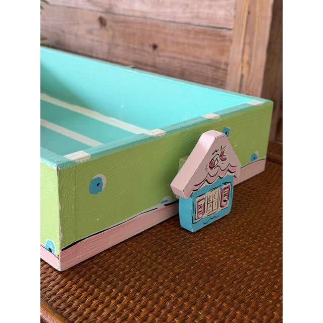 Wood Coastal Folk Art Painted Wood Tray With Palm Tree Accent For Sale - Image 7 of 10