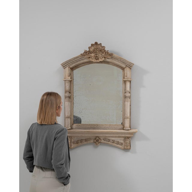 1900s French Louis XVI Carved Oak Mirror With Shelf For Sale - Image 17 of 18