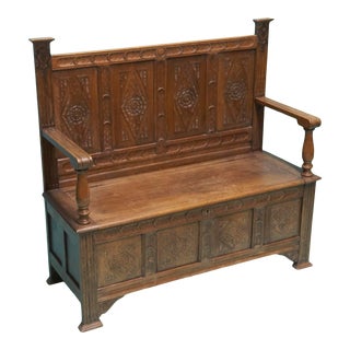 Mid 19th Century Antique Danish Oakwood Bench 1800s For Sale