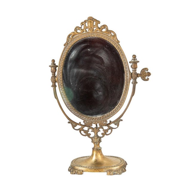 This Vintage Art Nouveau Ornate Victorian Style Brass Pedestal Vanity Mirror exudes timeless elegance. Crafted with...